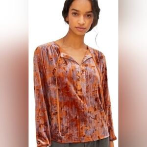 Anthropologie Orange Faustine Velvet Long Sleeve Peasant Blouse